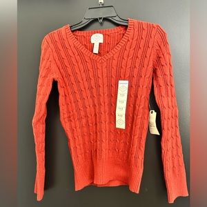 Rust Orange Cable Knit Sweater